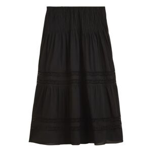 J. Crew Black Cotton Lace Trim Pintuck Maxi Skirt XS